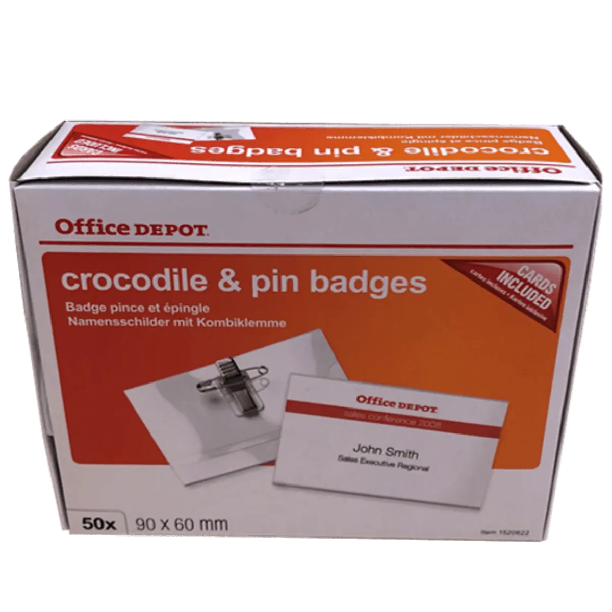 Office Depot Crocodile And Pin Name Badge (90 x 60mm) Box of 50 Includes Cards