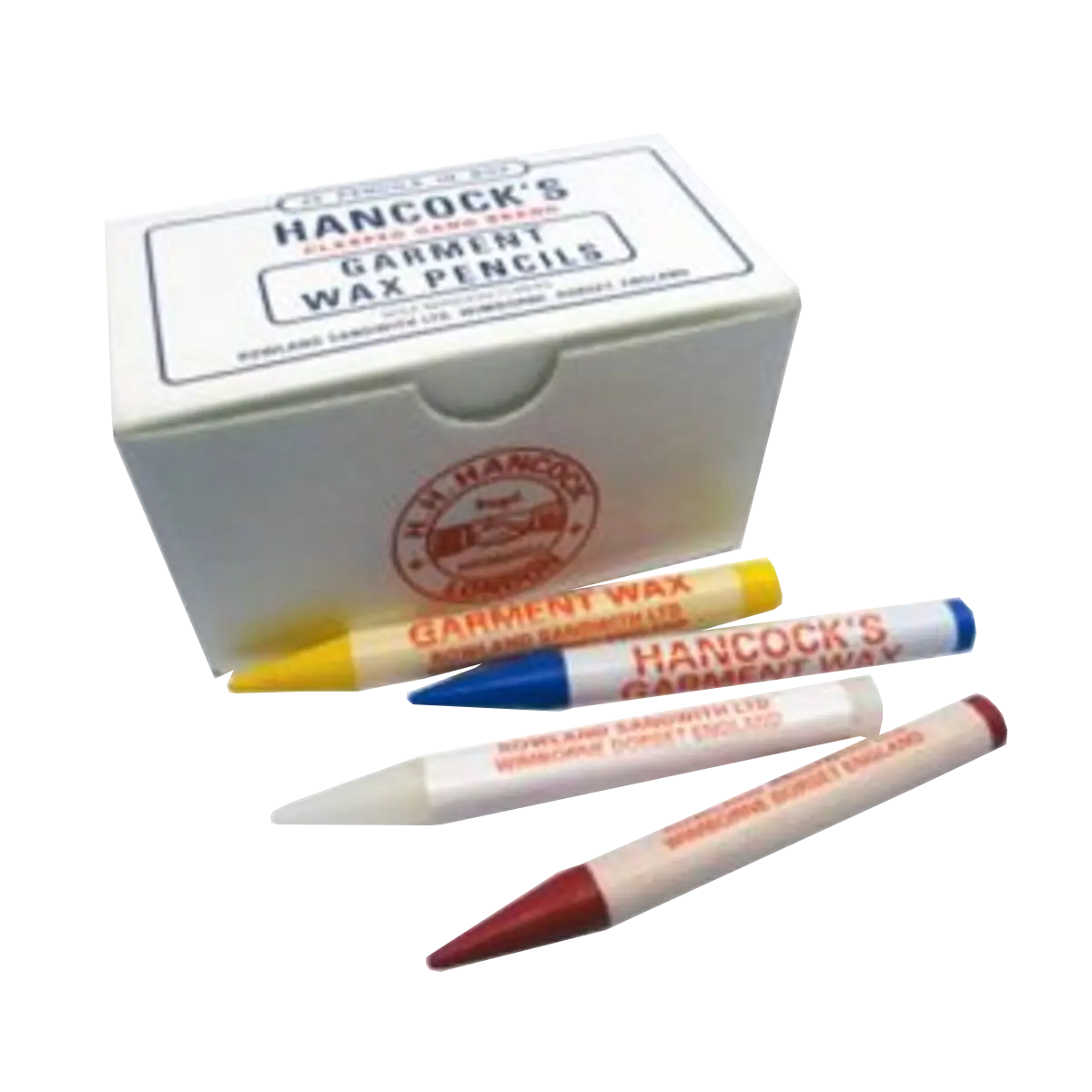Hancock's Garment wax pencils, red,white, blue, yellow