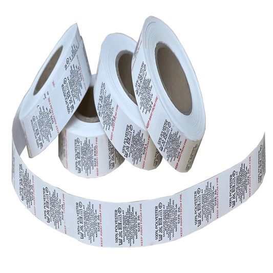 Printed Nylon Size & Content Labels On a Roll - "100% Polyester"