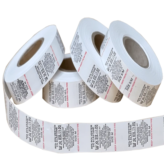 Printed Nylon Size & Content Labels On a Roll - "95% Polyester 5% Elastane"