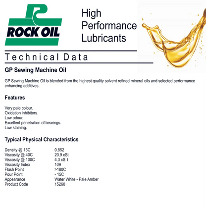 Data Sheet For Industrial-Grade Oil, Lubrication and Protection For All Sewing Machines 