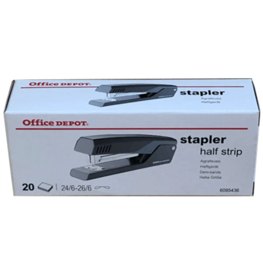 Office Depot 20 Sheet Gray 24/6 Half Strip Stapler; 26/6 ABS, steel 