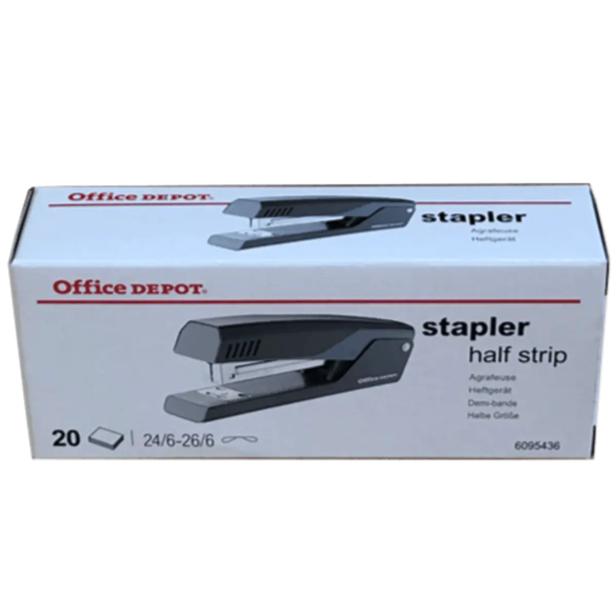 Office Depot 20 Sheet Gray 24/6 Half Strip Stapler; 26/6 ABS, steel 