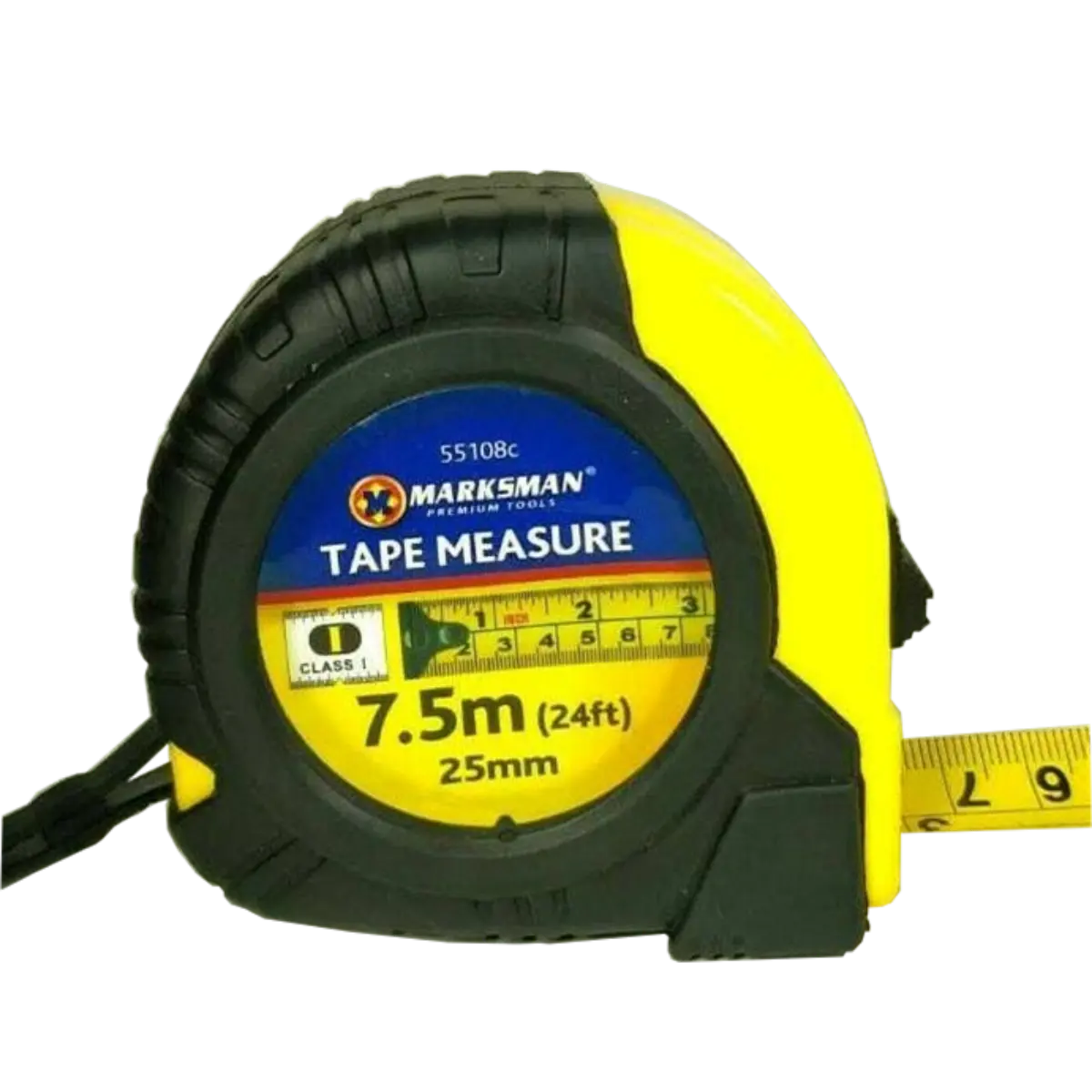 7.5mt Retractable Rubberised Tape Measure easy lock & release, durable impact resistant