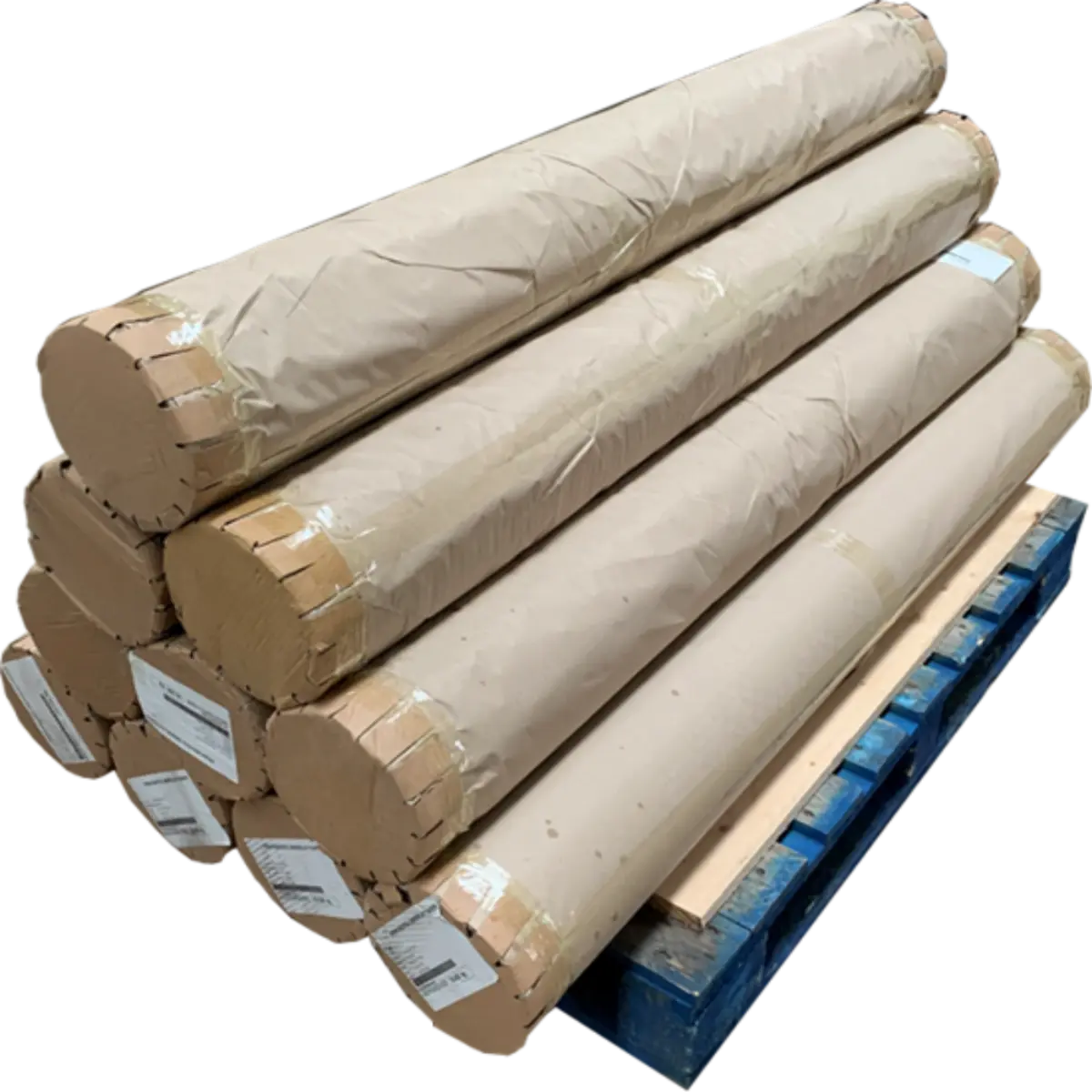 Pallet Of 10 Rolls of Superior Heatseal Plotter Paper and constructed with 70gsm paper featuring heat-activated adhesive backings.