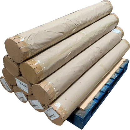 Pallet Of 10 Rolls of Superior Heatseal Plotter Paper and constructed with 70gsm paper featuring heat-activated adhesive backings.