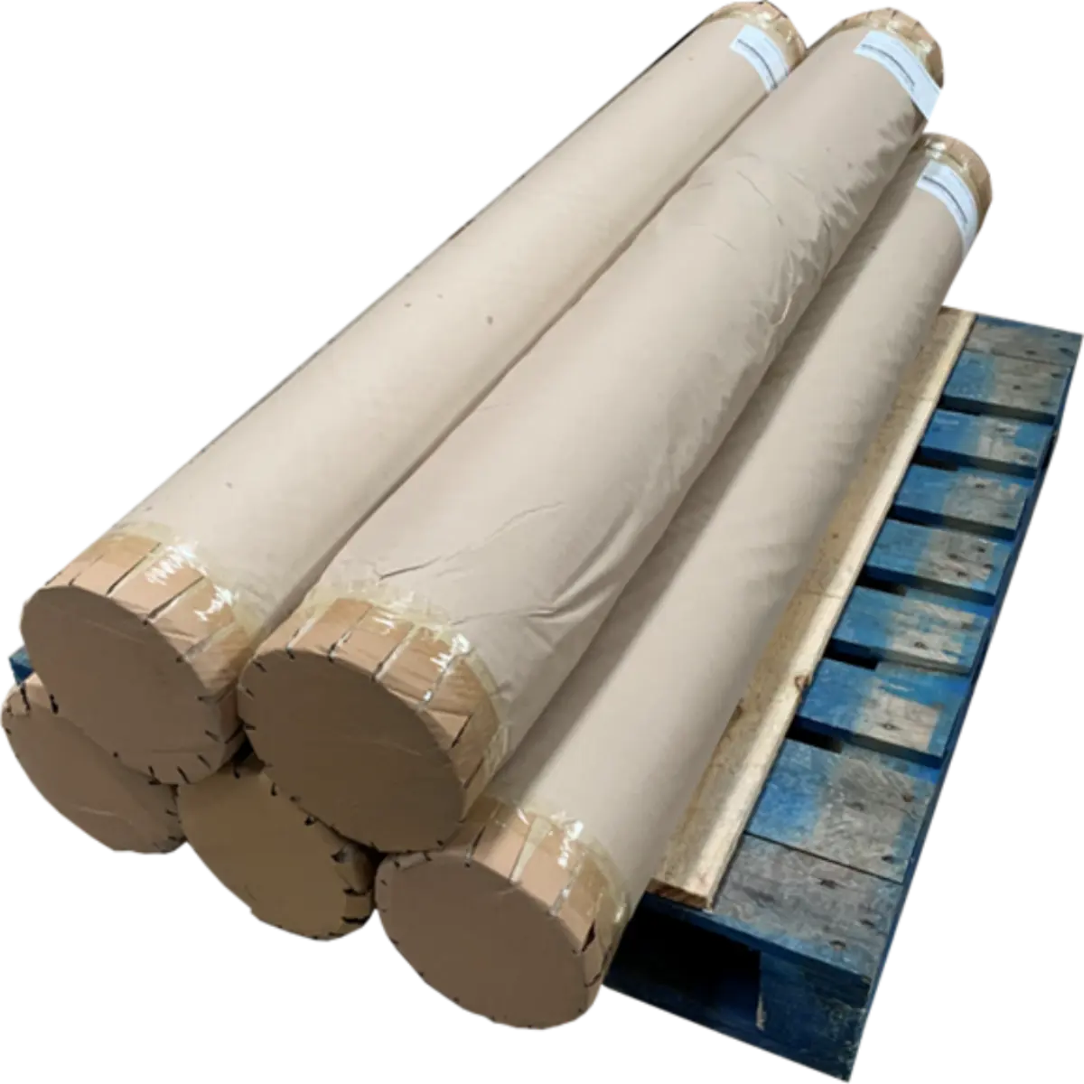 Pallet Of 5 Rolls of Superior Heatseal Plotter Paper and constructed with 70gsm paper featuring heat-activated adhesive backings.